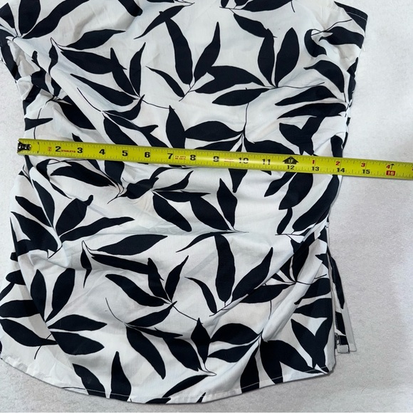 One-Shoulder Black and White Leaf Print Top formal business casual beach summer - Picture 13 of 15